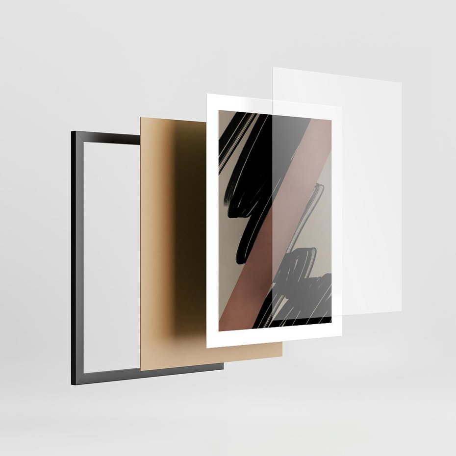 Plakat w ramie 30x40 - Mroczne Refrakcje - abstrakcja, czarne splatane linie - rama czarna