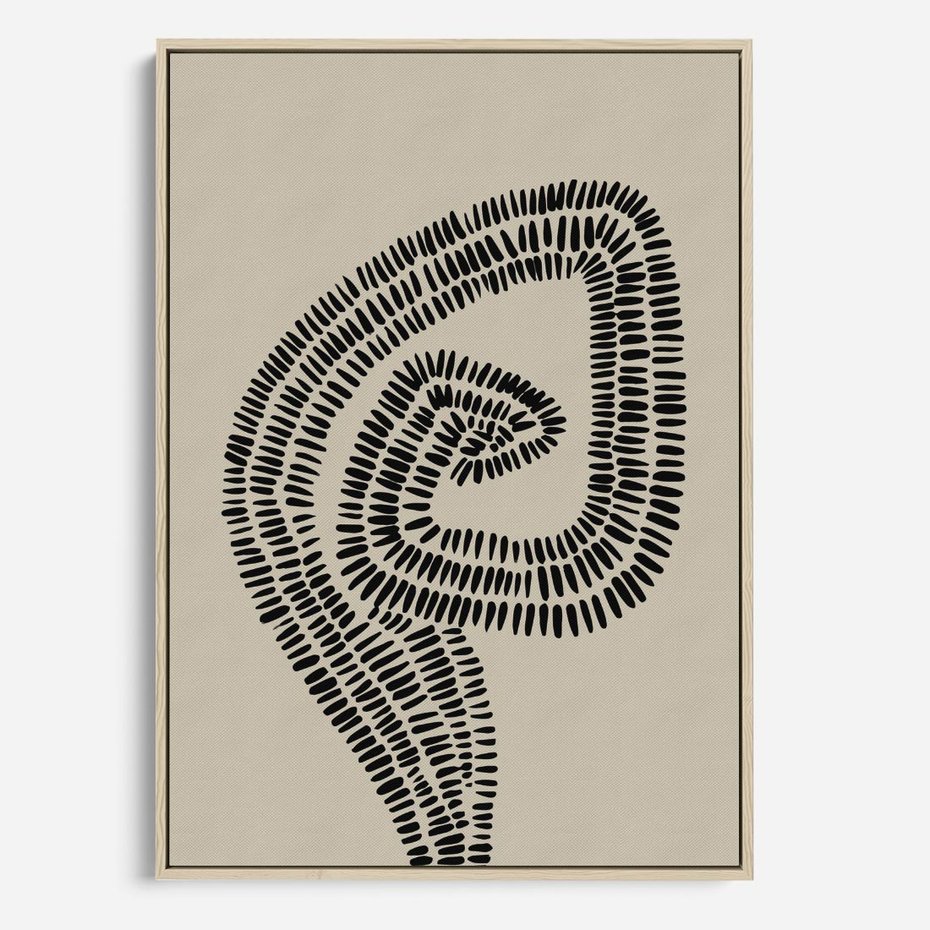 Obraz w ramie 80x120 - Nowoczesne Spektrum Wyobraźni - boho plakat, czarne kropki kreski - rama drewno