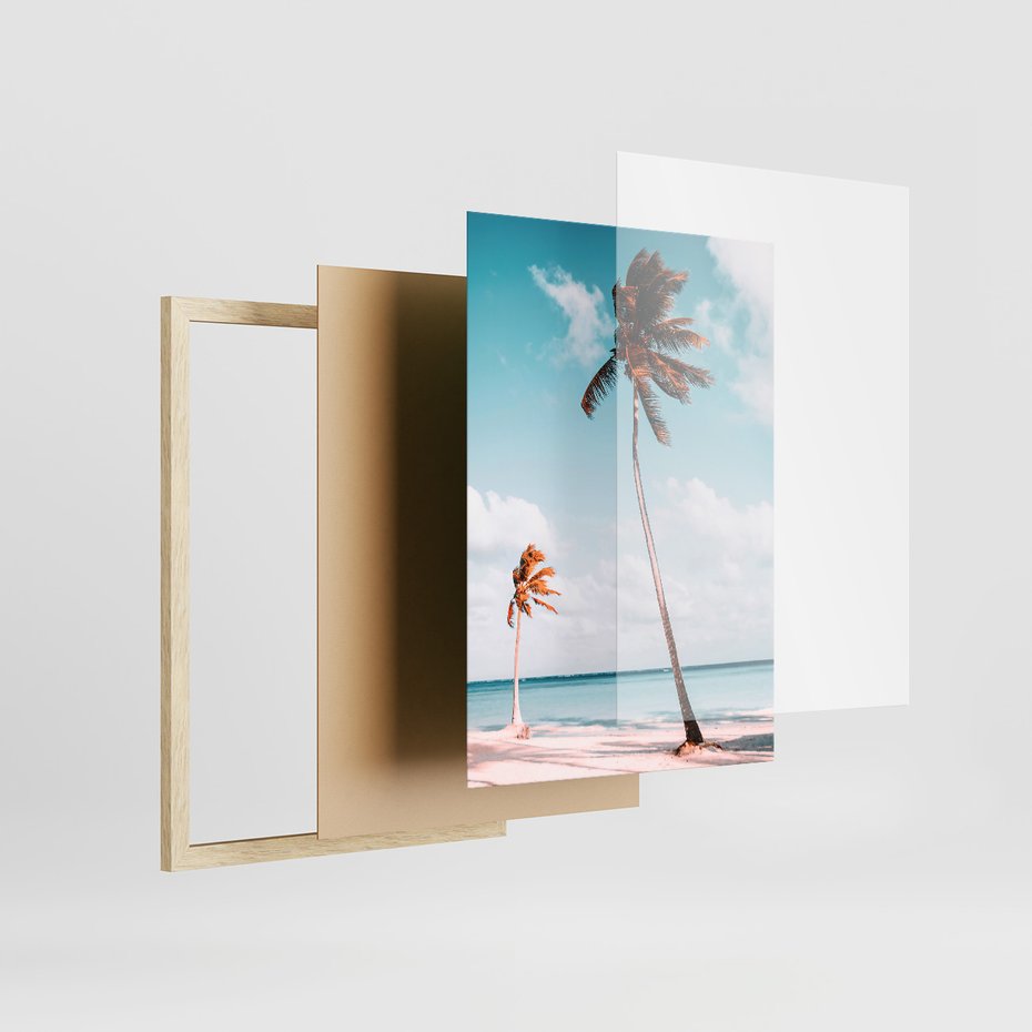 Zestaw obrazy w ramie 40x50 galeria - Palmy, plaża, morze, skały, lato - rama drewno