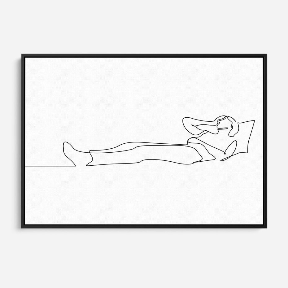 Obraz w ramie 70x50 - Postać na Łóżku - one line art, szkic - rama czarna