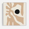 Obraz w ramie 50x50 - Eksploracja Abstrakcji - beżowa absrakcyjna kompozycja, czarny akcent - rama biała