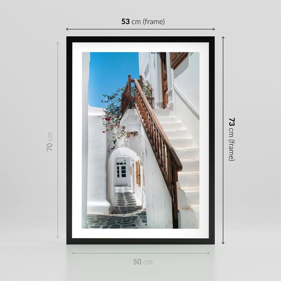 Plakat w ramie 50x70 - Schody Uliczką W dół - schody, uliczka - rama czarna
