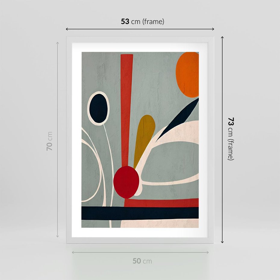 Plakat w ramie 50x70 - Harmonia Kolorowych Impulsów - abstrakcyjny obraz olejny, dziwne formy - rama biała