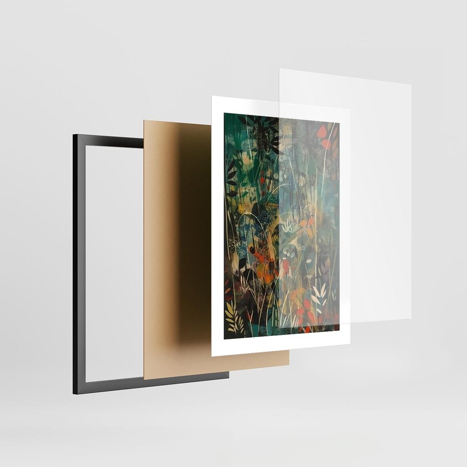 Plakat w ramie 30x40 - Abstrakcyjne Wariacje Form - abstrakcyjny obraz, mnogość kolorów - rama czarna