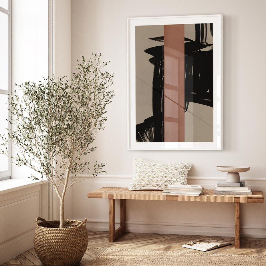 Plakat w ramie 50x70 - Niezwykłe Przeobrażenia - abstrakcja, czarne splatane linie - rama biała