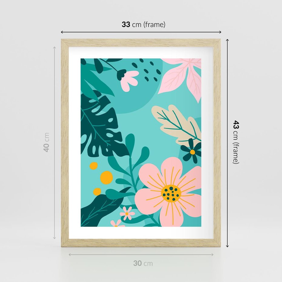 Plakat w ramie 30x40 - Kwiatowy Impuls - pastelowa kompozycja, kwiaty - rama drewno