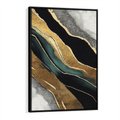 Obraz w ramie 50x70 - Refrakcje płynącej rzeczywistości - jak marmurowa rzeka, linie złota - rama czarna