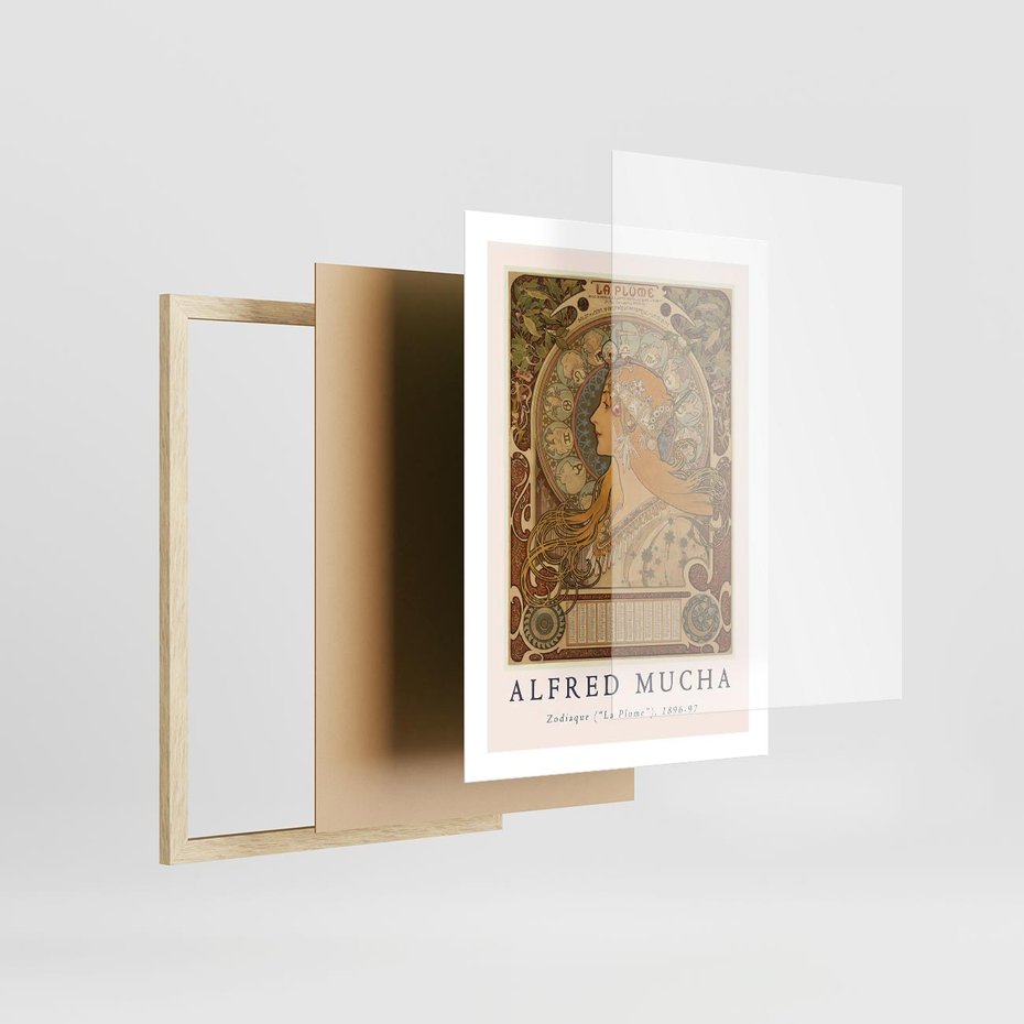 Plakat w ramie 50x70 - Mucha: Reprodukcja i Typografia na Plakacie - reprodukcja, alfons mucha - rama drewno