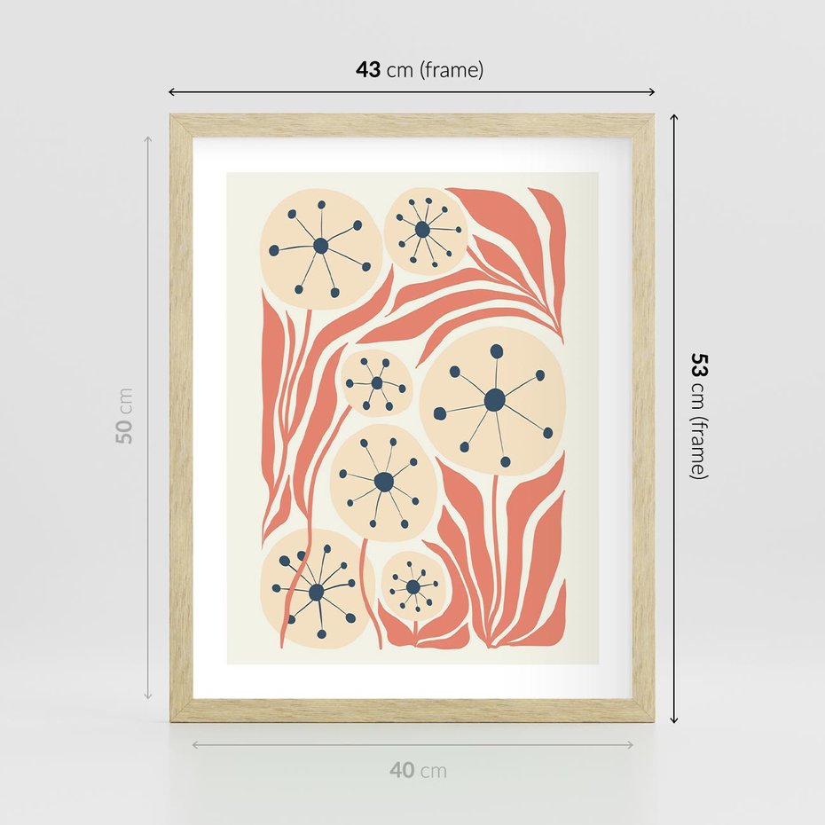 Plakat w ramie 40x50 - Impresje Harmonii - abstrakcyjne kwiaty, rośliny - rama drewno