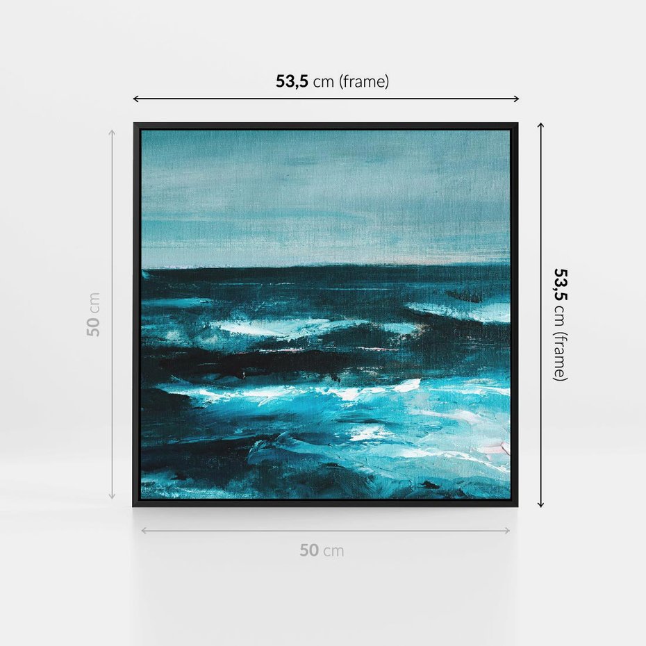 Obraz w ramie 50x50 - Burza Nad Granatowym Oceanem - piękny marynistyczny obraz olejny, wzburzone ciemne morze - rama czarna