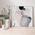 Obraz w ramie 80x80 - Migocące Barwy - abstrakcyjne plamy akwarelowe, czarny szkic - rama biała