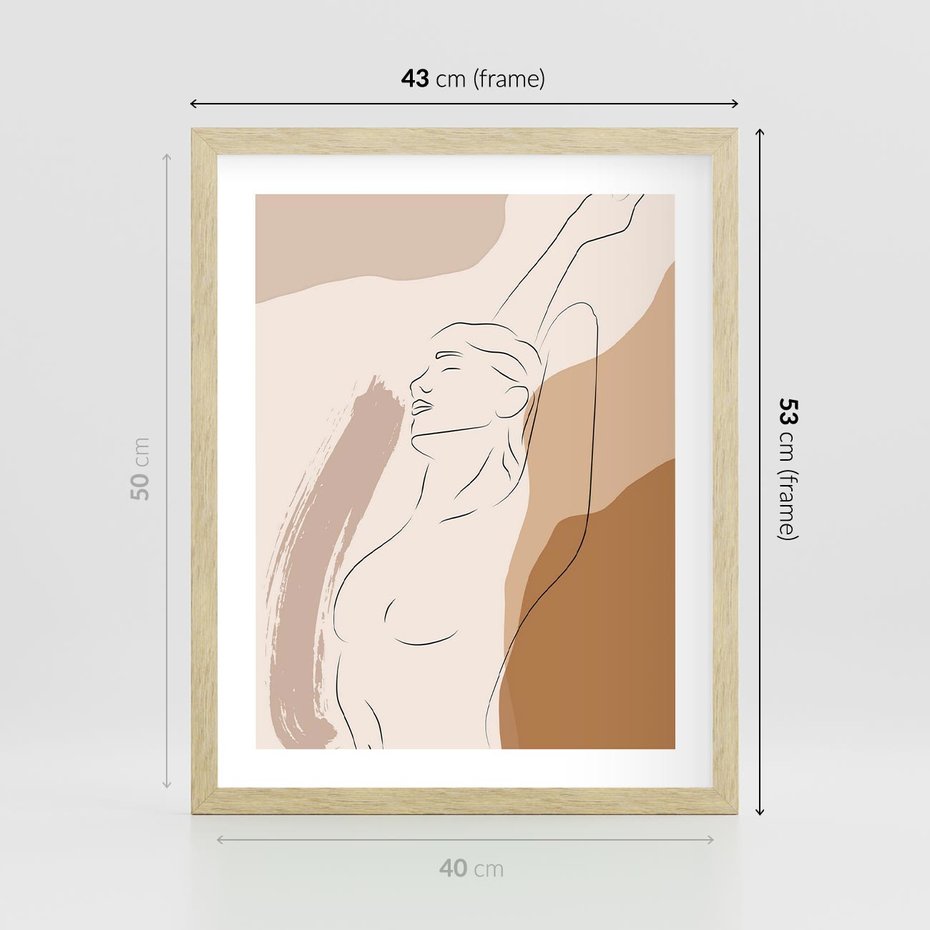 Plakat w ramie 40x50 - Sztuka Nagiej Formy - szkic nagiej kobiety, kolory beżowe - rama drewno