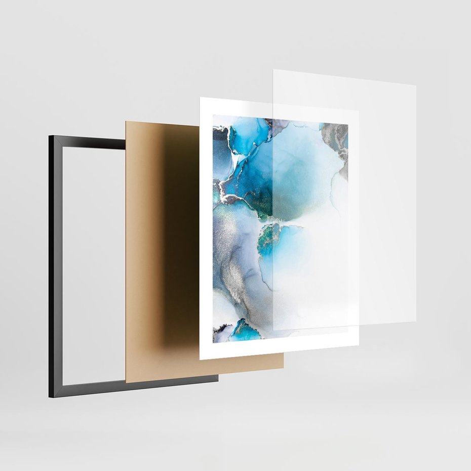 Plakat w ramie 40x50 - Elegancja Marmuru - marmur, błękit - rama czarna