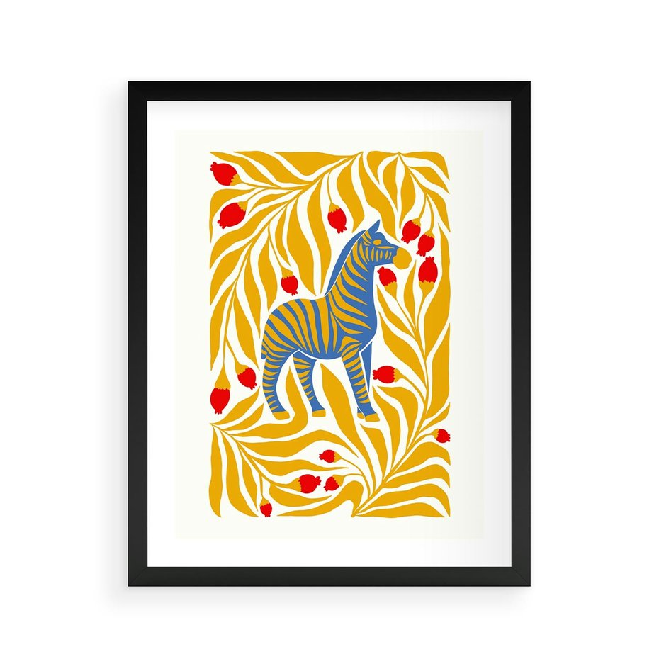 Plakat w ramie 40x50 - Zebra w Nowoczesności - abstrakcyjna nowoczesna grafika, pośrodku zebra - rama czarna