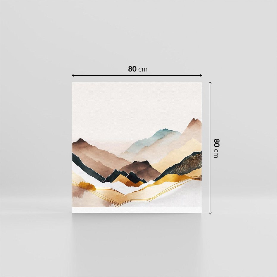 Obraz na płótnie 80x80 - Góry Tonące w Pastelach - złote pastelowe góry, akwarela