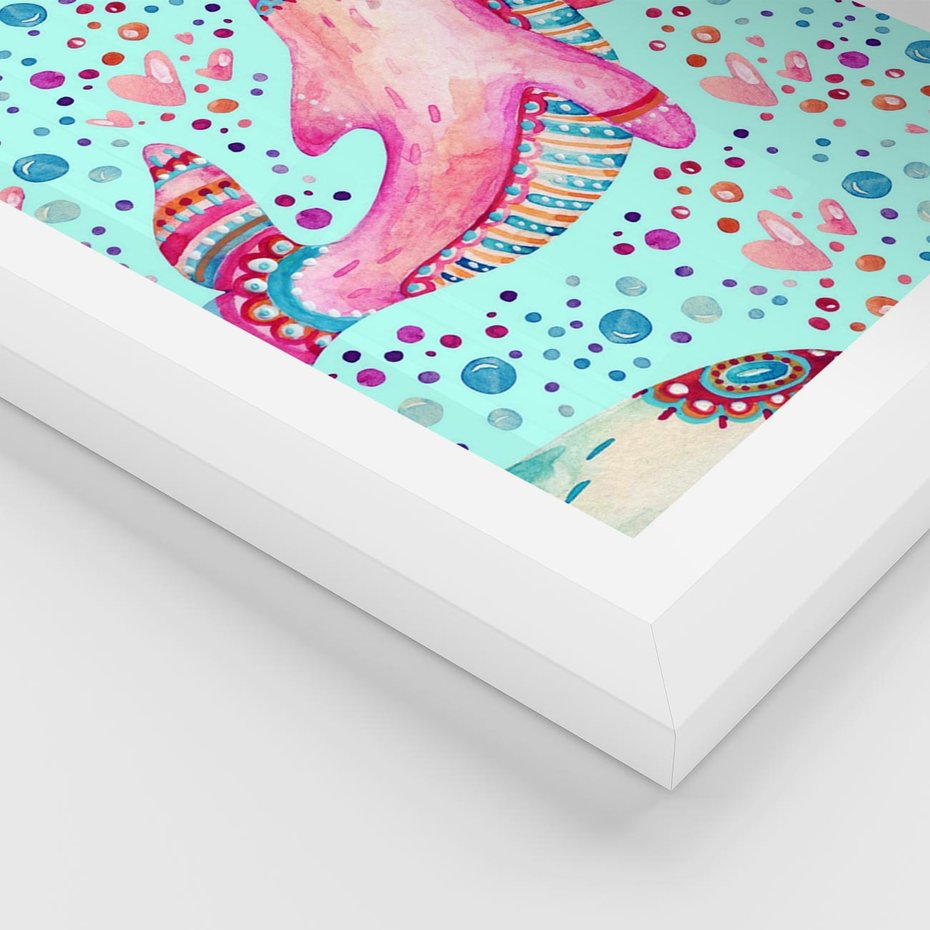 Plakat w ramie 30x40 - Lekkość W Ruchu - delfin, akwarela - rama biała