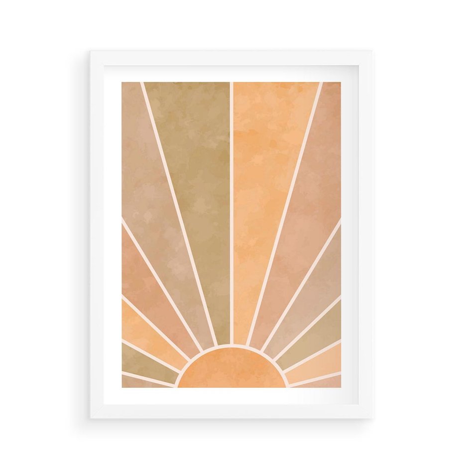 Plakat w ramie 50x70 - Grafika Boho w Odcieniach Pomarańczu - boho słońce, grafika - rama biała