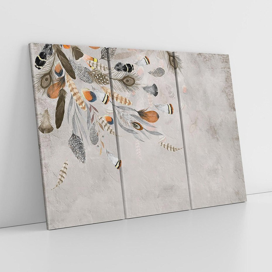 Obraz na płótnie 120x80 - Sploty losu na płótnie - kompozycja boho piór, indiańskie pióra