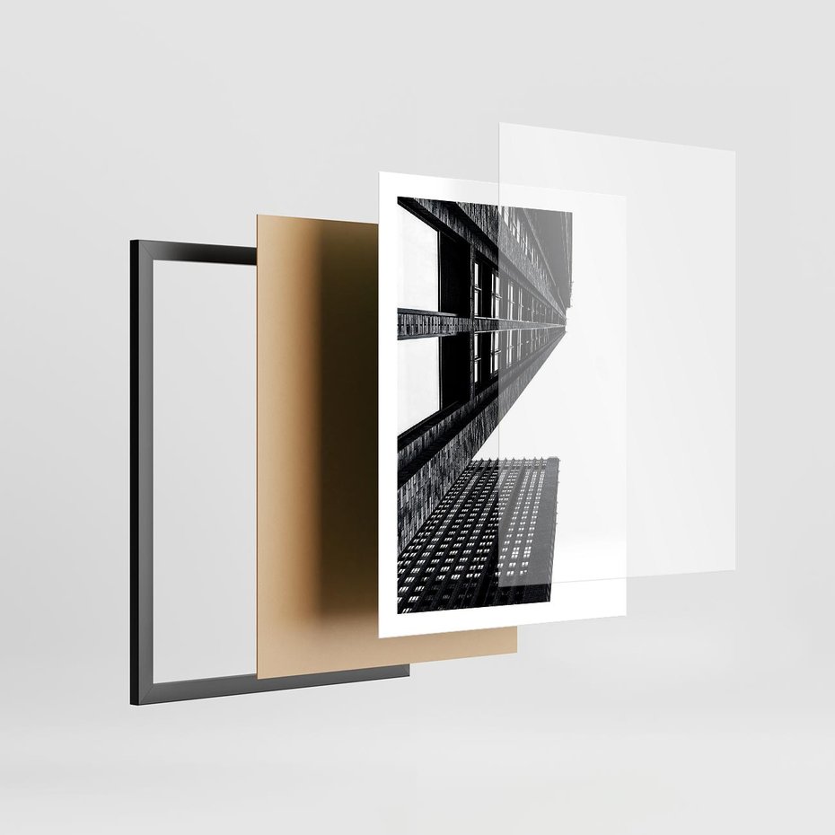 Plakat w ramie 50x70 - Geometryczna Asymetria - architektura, czarno białe zdjęcie - rama czarna