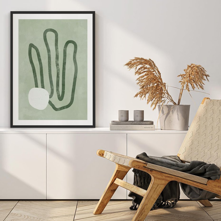 Plakat bez ramy 21x30 - Spokojne Kształty Natury - zielona abstrakcja, zgaszona zieleń