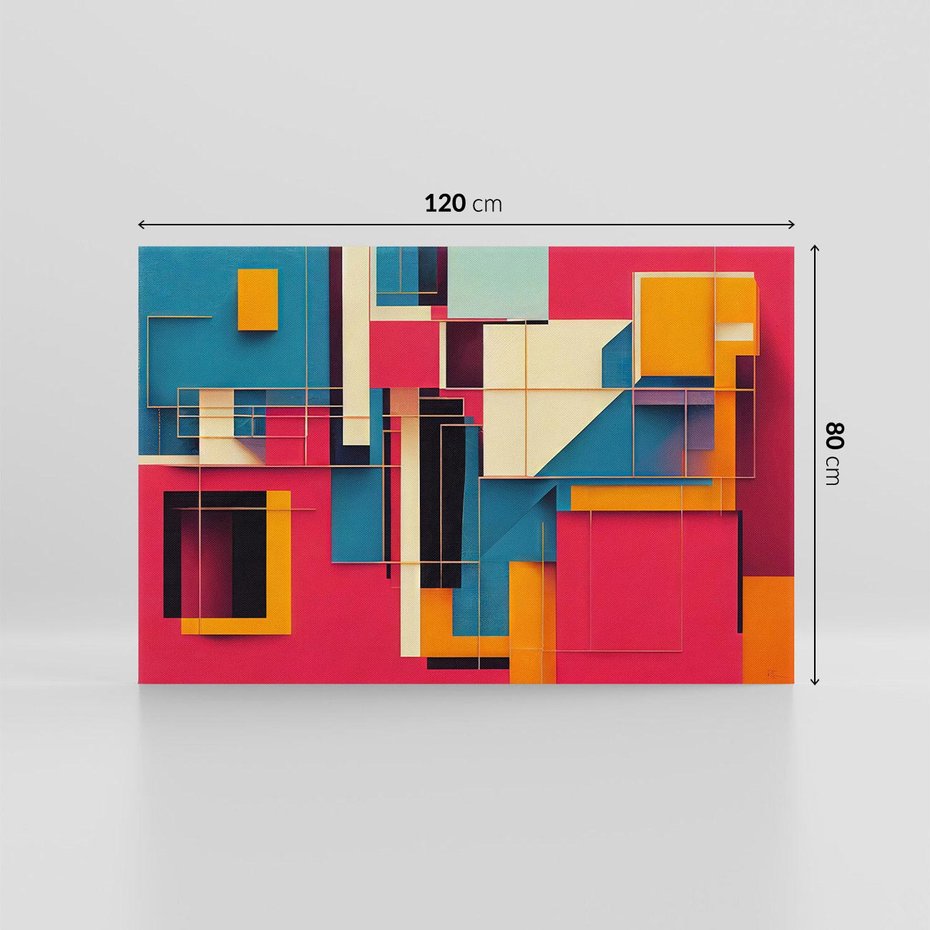 Obraz na płótnie 120x80 - Przejście przez labirynt myśli - kolorowa abstrakcja, instalacja z prostokątów i linni