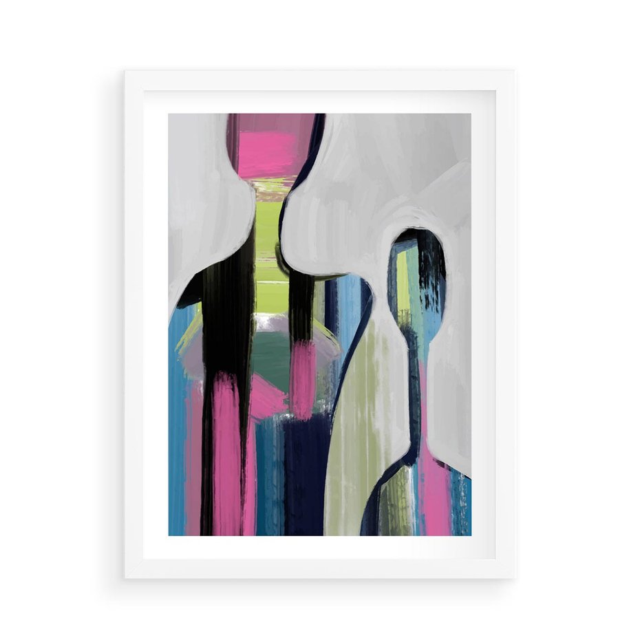 Plakat w ramie 50x70 - Wnętrza Kształtów - abstrakcyjna sztuka, nowoczesny obraz - rama biała