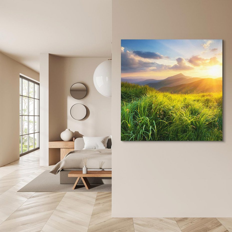 Obraz na płótnie 30x30 - Bliskość Natury - góry, łąka