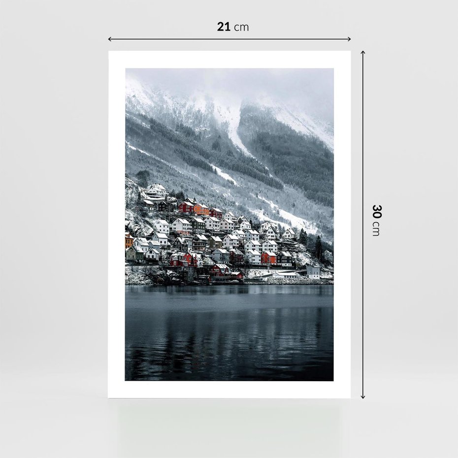 Plakat bez ramy 21x30 - Skandynawia na Wzgórzach - domki na wzgórzu, skandynawia