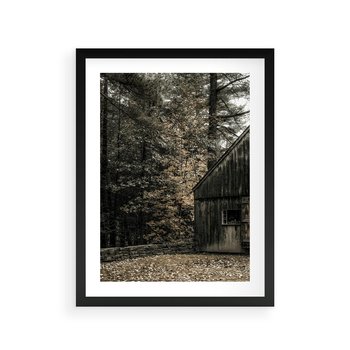 Plakat w ramie 30x40 - Dom w Lesie - chatka w lesie, górski domek - rama czarna