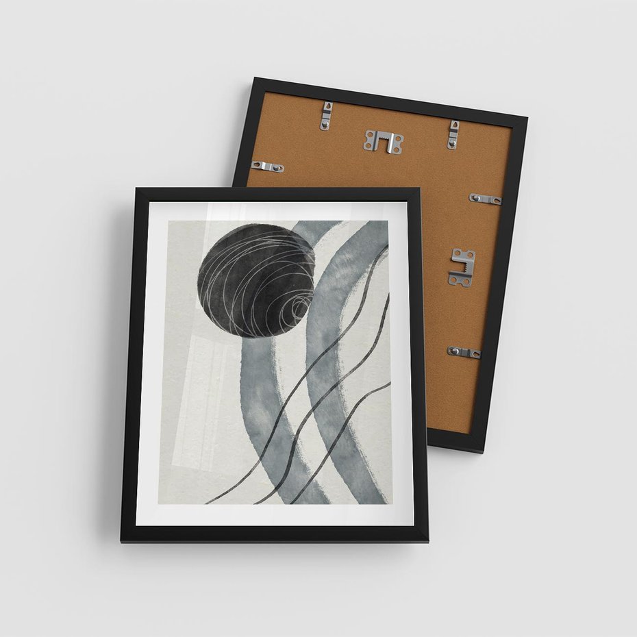 Plakat w ramie 40x50 - Abstrakcyjne Kształty w Szarościach - abstrakcja, akwarelowe plamy - rama czarna