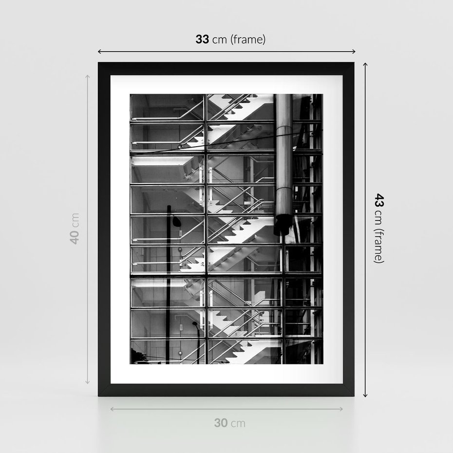 Plakat w ramie 30x40 - Schody do architektonicznej przestrzeni - schody, architektura - rama czarna