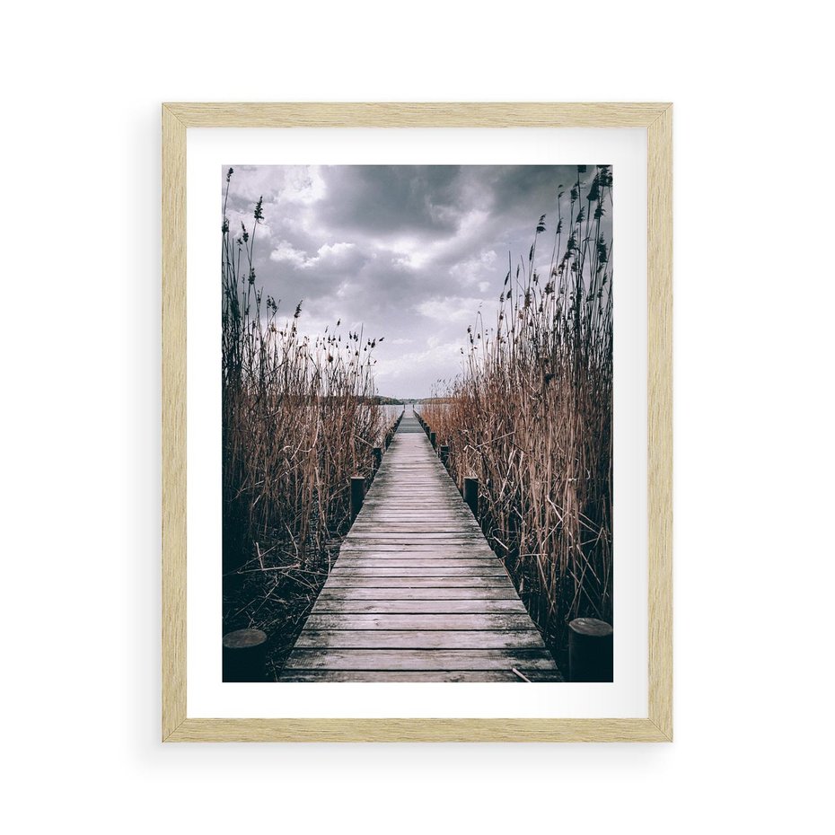 Plakat w ramie 40x50 - Mglisty krajobraz - pomost, morze - rama drewno