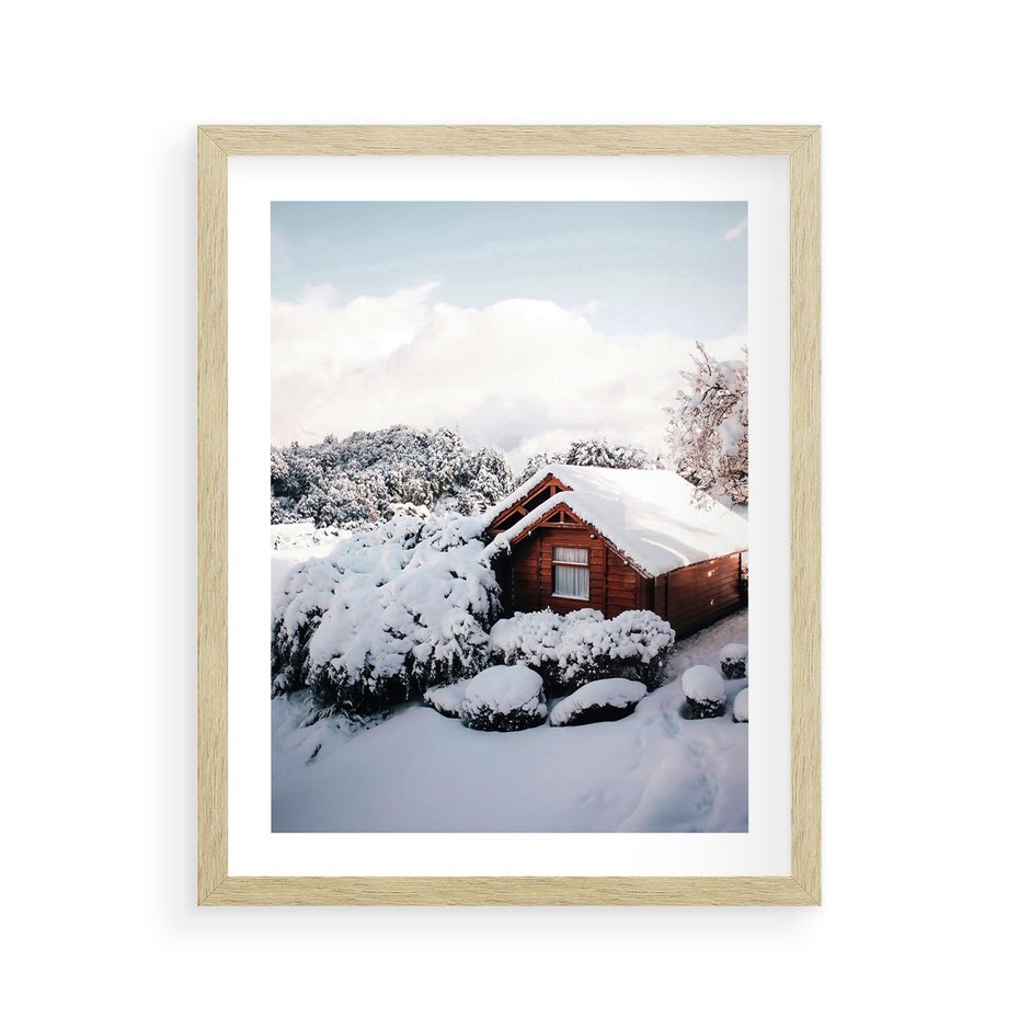 Plakat w ramie 40x50 - Zimowa Idylla w Górach - zima w górach, ośnieżone góry - rama drewno