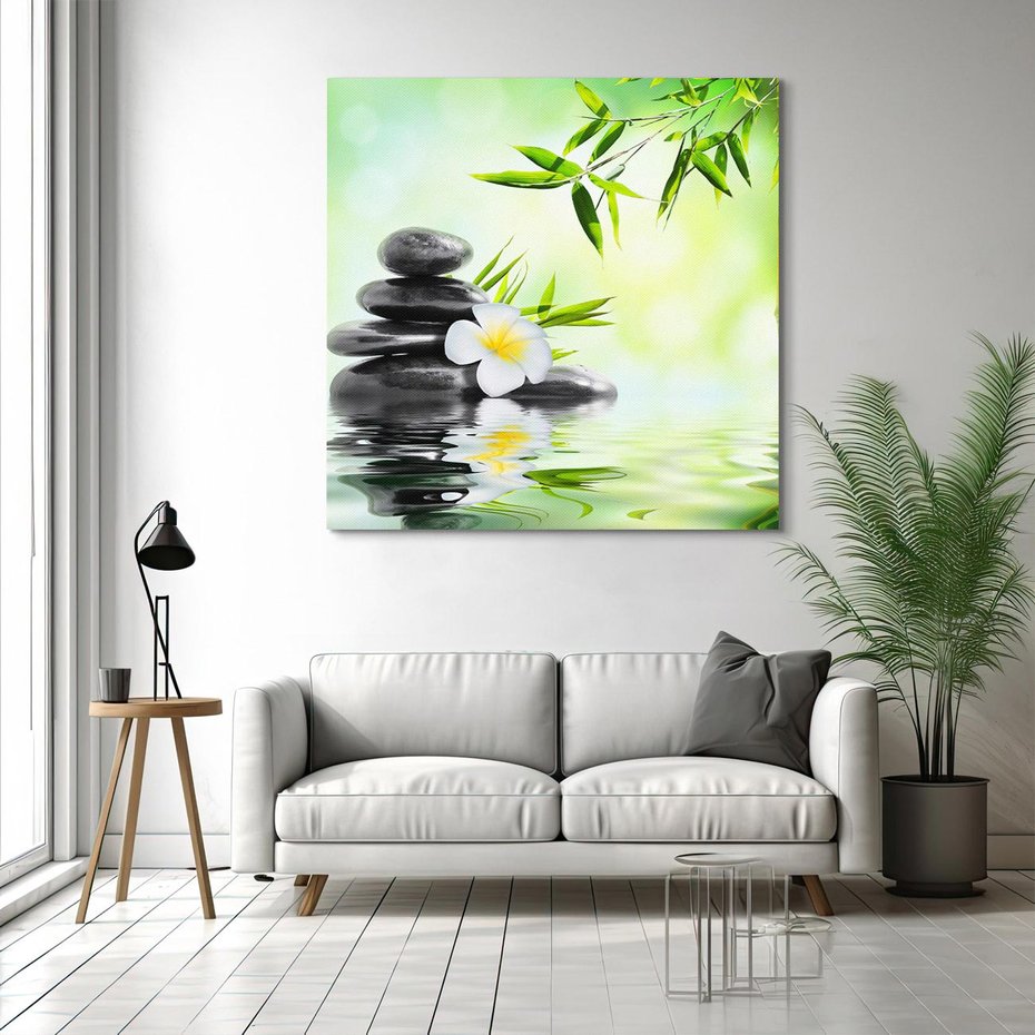 Obraz na płótnie 80x80 - SPA: Relaksująca woda i kamienie - SPA, woda