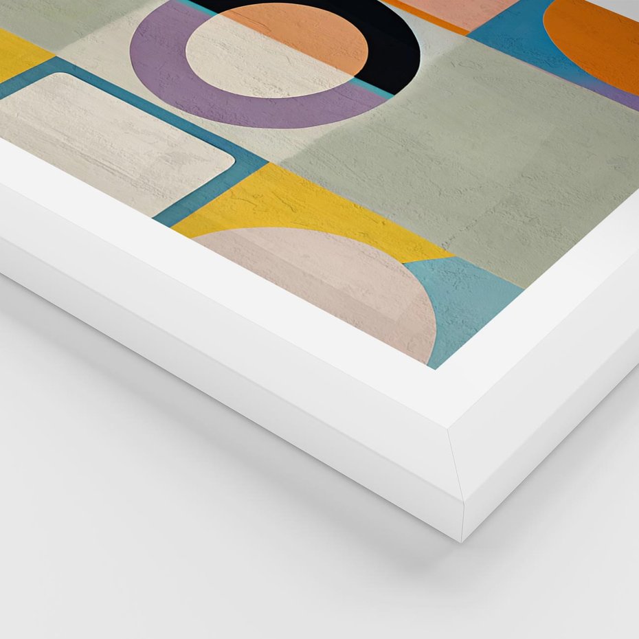 Plakat w ramie 50x70 - Taniec Kształtów Emocji - abstrakcyjne geometryczne kształty, olejny obraz - rama biała