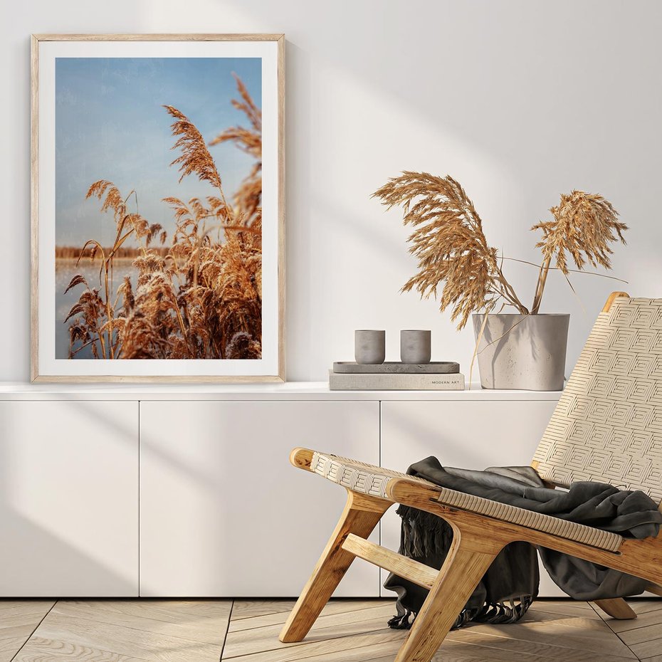 Plakat w ramie 30x40 - Wyraz Stylu - trawy, boho - rama drewno