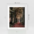 Plakat w ramie 40x50 - Spacer po Leśnej Drodze - ścieżka w lesie, jesień suche liście - rama biała