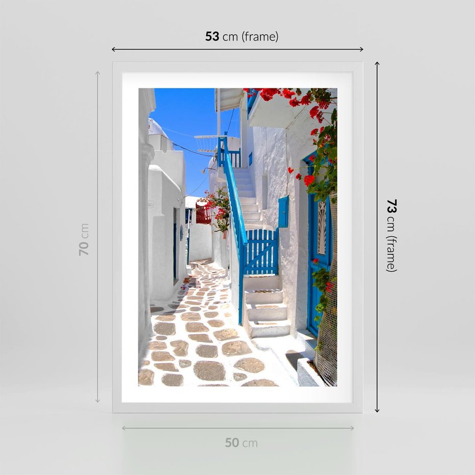 Plakat w ramie 50x70 - Santorini: urok Grecji - Santorini, Grecja - rama biała