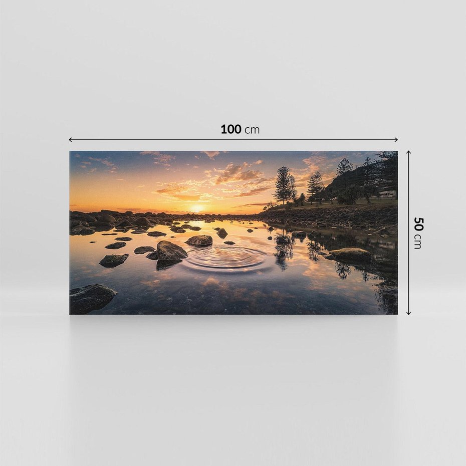 Obraz na płótnie 100x50 - Zachód słońca nad jeziorem: Spokój i harmonia - zachód słońca,