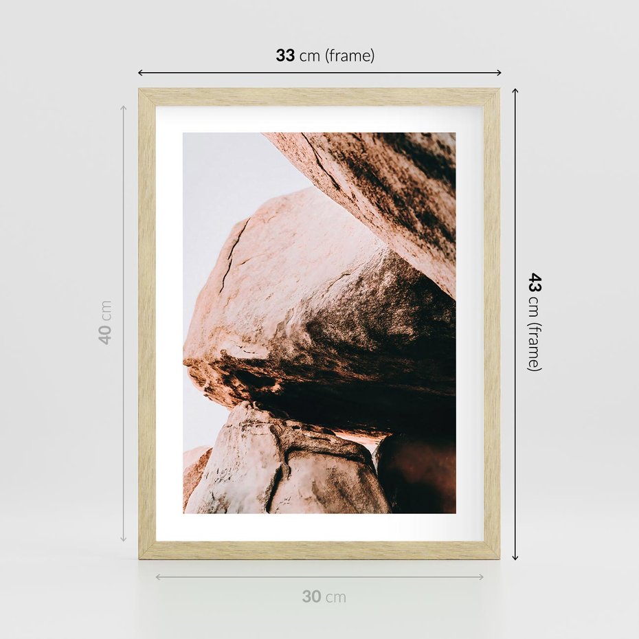 Plakat w ramie 30x40 - Tekstura Brązu - skały, głazy - rama drewno