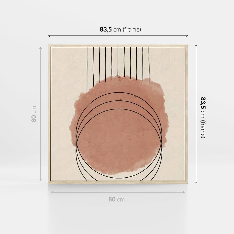 Obraz w ramie 80x80 - Migotliwe Kontury - akwarelowa plama, geometryczne szkicowane kształty - rama drewno