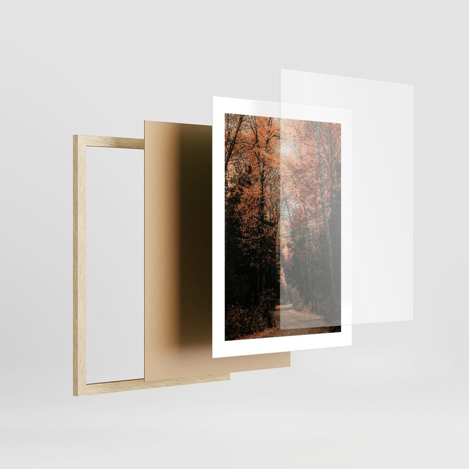 Plakat w ramie 30x40 - Drzewa w Czerwonych Liściach - las, jesienny las - rama drewno