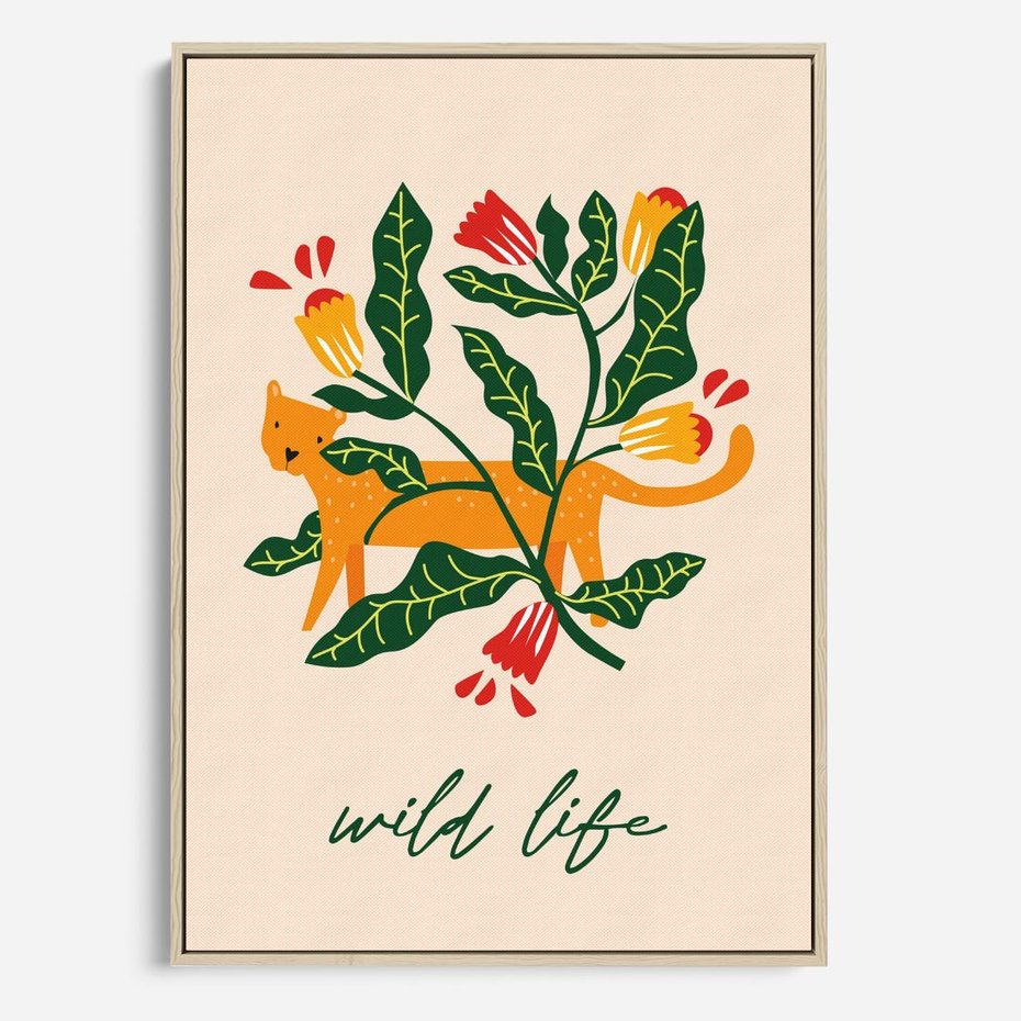 Obraz w ramie 50x70 - Tygrys w Kwiatach - tygrys, plakat - rama drewno