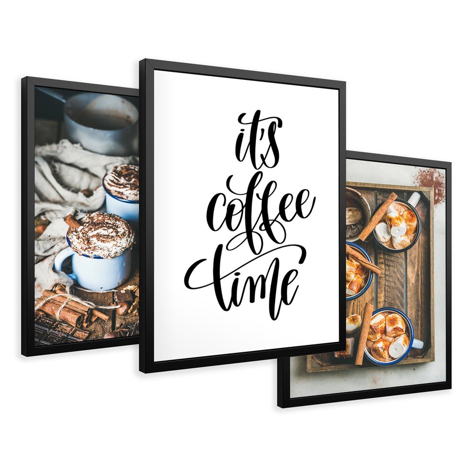 Zestaw obrazy w ramie 40x50 galeria - Kawa, napis, pozytywny, cytat - rama czarna