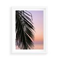 Plakat w ramie 50x70 - Liście Palmy nad Morzem - zachód słońca, liście palmy na tle nieba i morza - rama biała
