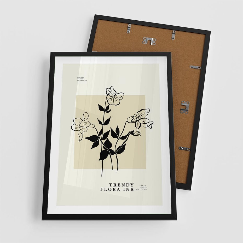 Plakat w ramie 50x70 - Malowane szkicowe tęsknoty - kwiaty, typografia - rama czarna