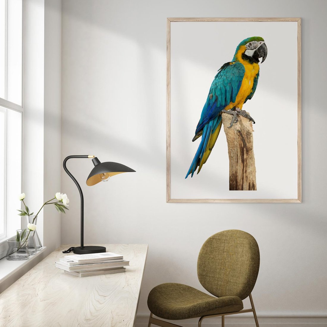 Plakat w ramie 40x50 - Kolorowa papuga w locie - papuga, ptak - rama drewno