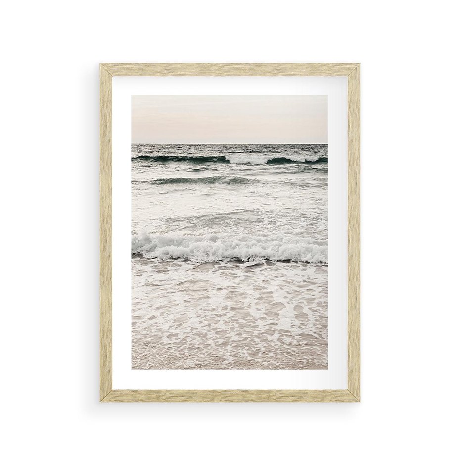 Plakat w ramie 30x40 - Szarość Morza - morze, fale - rama drewno