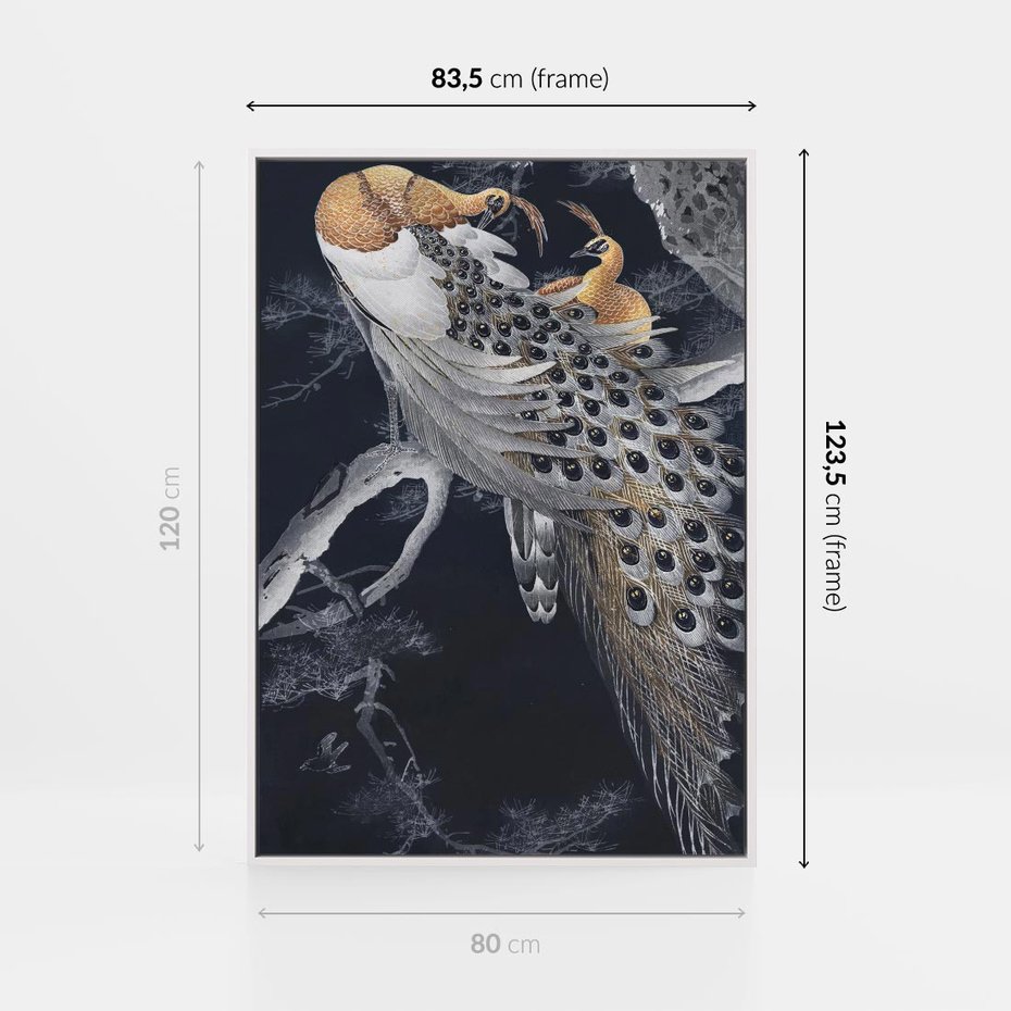 Obraz w ramie 80x120 - Japońskie Pawie - japońska grafika, pawie - rama biała