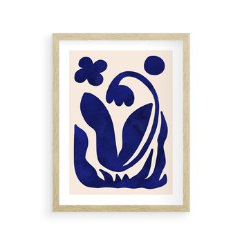 Plakat w ramie 50x70 - Bezgraniczne Echa Serca - abstrakcyjny obraz plakat, dziwne niebieskie kształty przypominają kwiat - rama drewno